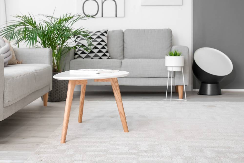 Custom area rug covering a wood floor in a home near Los Angeles, CA