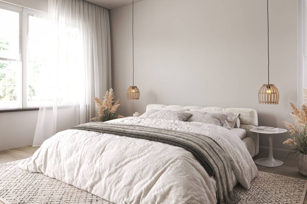 Custom drapery hanging in a bedroom near Los Angeles, CA
